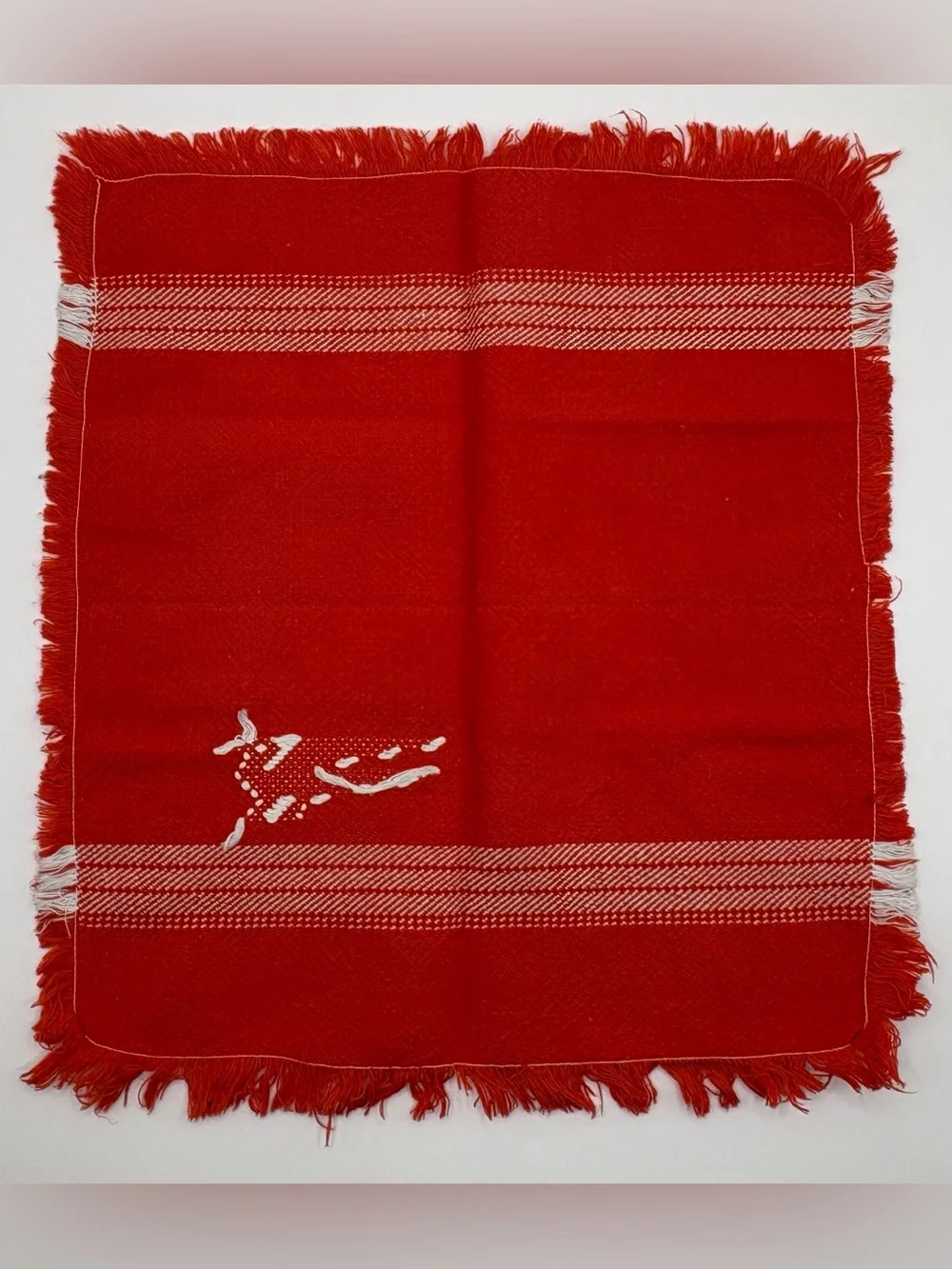 Vintage Set of 8 Woven Cotton Napkins: Retro Bird Design